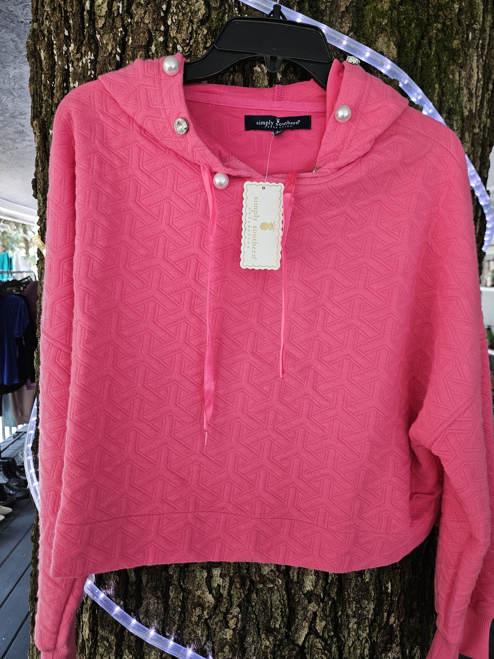 Simply Southern Pink Quilted Hoodie Top Large
